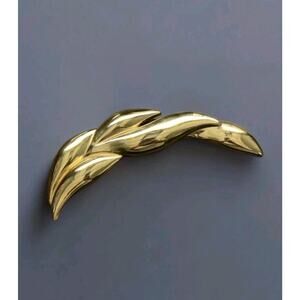 Vintage Givenchy Gold Tone Leaf Brooch Pin Large Modernist Wave Runway 80s